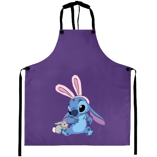Disney Stitch with Easter Bunny Easter Eggs Happy Easter Unisex Aprons