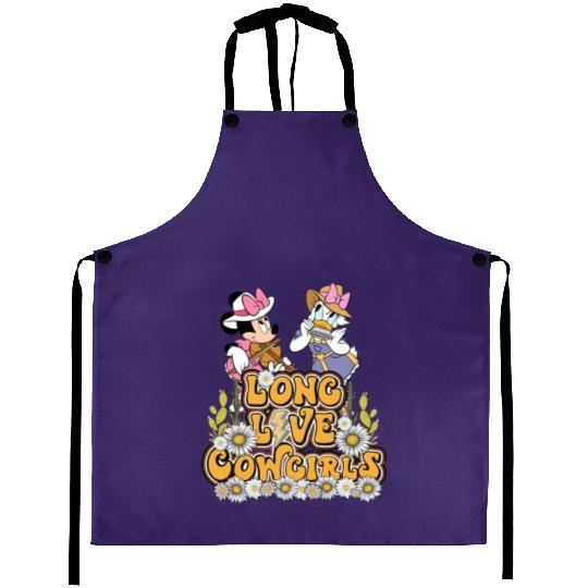 Disney Long Live Cowgirls Let's Go Girls Minnie Daisy Aprons, Retro Western Country Howdy Aprons