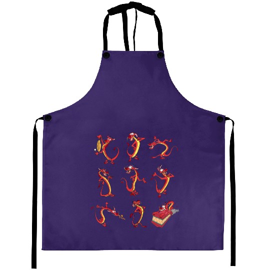 Vintage Disney Mulan Mushu Dragon Pose Aprons, Mushu Emotions Aprons