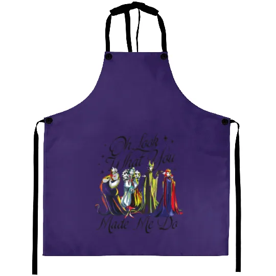 Evil Queen Malificent Cruella Ursula Aprons, Disney Villains Aprons