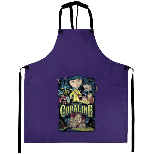 Coraline Aprons, Coraline Doll Aprons, Vintage Disney Halloween Party Aprons
