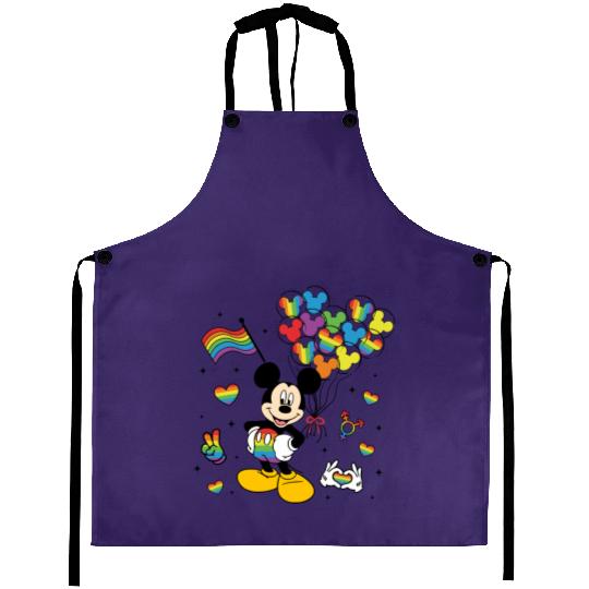 Cute Mickey Balloons Rainbow Aprons, Disney LGBT Rainbow Pride Month 2024