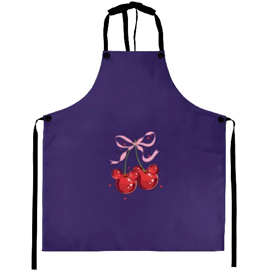 Cherry Mouse Aprons, Mickey Mouse Ears Cherry Bow Aprons, Disney Coquette Aprons, Disney Pink Bow Aprons, Disney Girls Trip Aprons