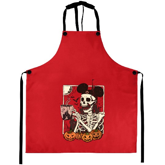 Vintage Disney Skeleton  Color Aprons, Mickey Skeleton Coffee Aprons