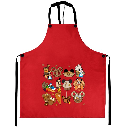 Disney Thanksgiving Aprons, Disney Fall Vibes Aprons, Mickey Mouse Pumpkin Drink Aprons