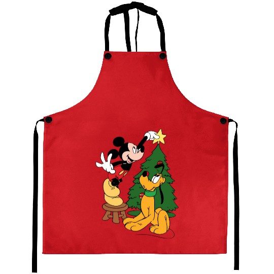 Mickey Mouse And Pluto Christmas Tree Aprons,Christmas Disney Aprons,Pluto Aprons,Mickey Mouse Aprons