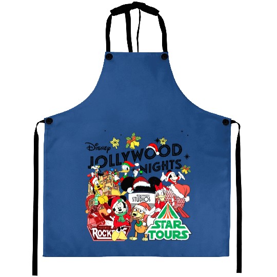 Vintage Disney Christmas Hollywood Studios Jollywood Nights Aprons,