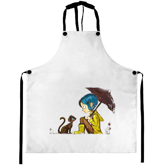 Vintage Coraline Aprons, Vintage Coraline Doll Aprons, Vintage Disney Halloween Party Aprons