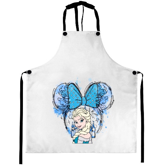 Elsa Mickey Ears Aprons, Disney Princess Aprons, Elsa Watercolor Castle Aprons