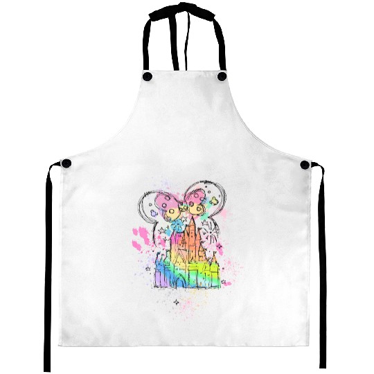 Rainbow Pastel Watercolor Castle Disney Aprons, Minnie Mouse Aprons