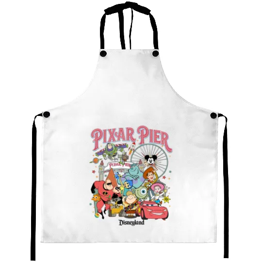 Vintage Pixar Pier Disneyland Aprons, Disneyland Pixar Fest 2024 Aprons, Meet me at Pixar Pier Disney Pixar Characters