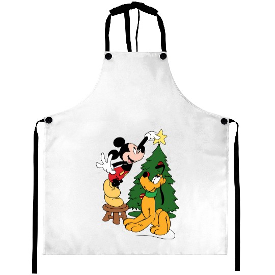 Mickey Mouse And Pluto Christmas Tree Aprons,Christmas Disney Aprons,Pluto Aprons,Mickey Mouse Aprons