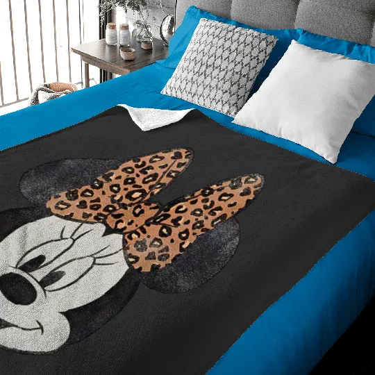 Disney Minnie Distressed Vintage Leopard Bow Portrait Baby Blankets, Minnie Mouse Baby Blankets