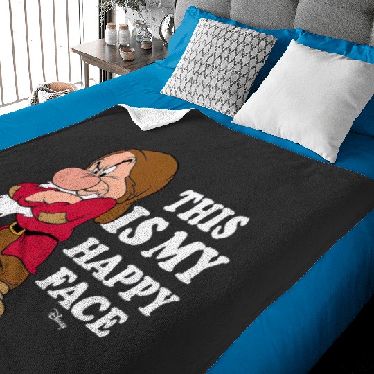 Disney Funny Grumpy This Is My Happy Face Baby Blankets, Snow White And The Seven Dwarfs Baby Blankets