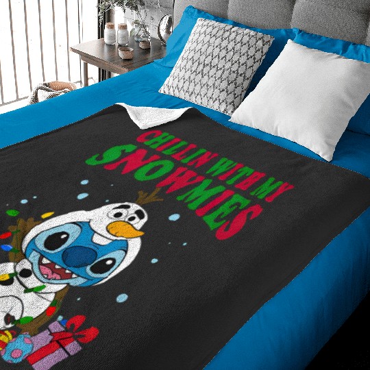 Disney Christmas Stitch Olaf Costume Baby Blankets, Chillin With My Snowmies Baby Blankets
