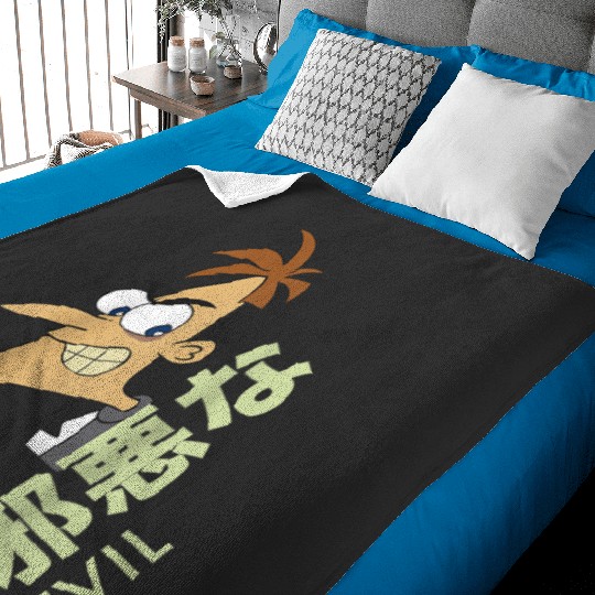 Disneys Phineas And Ferb Dr Doofenshmirtz Evil Kanji Logo Baby Blankets