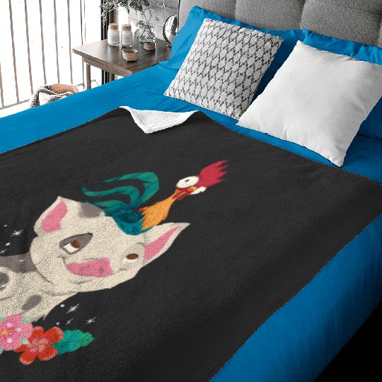 Disney Moana Hei Hei Rooster Pua Flowers Sketch Portrait Baby Blankets