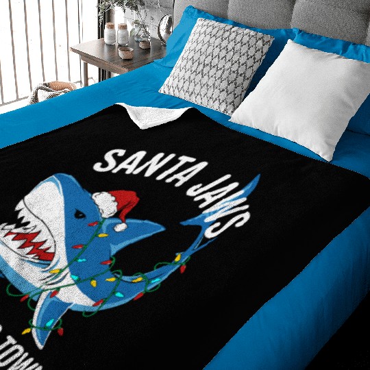 Santa Jaws Is Coming To Town Funny Christmas Shark Baby Blankets