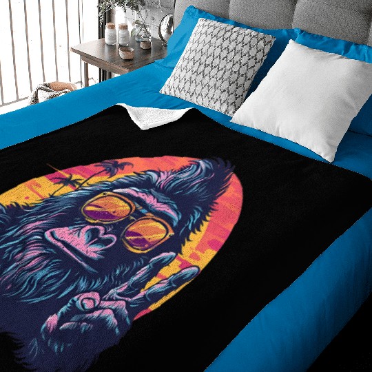 Gorilla on Vacation with a Sunset Peace Sign Baby Blankets