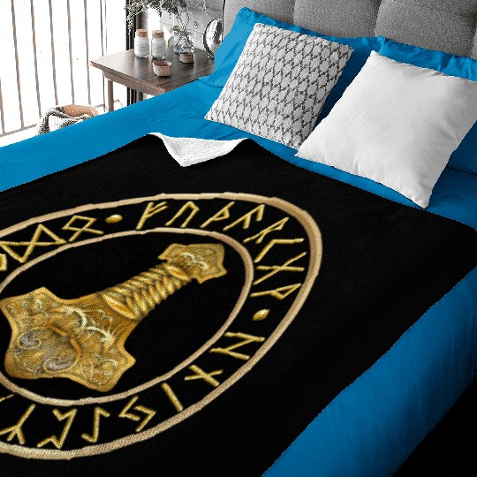 Thor's Hammer Runes - Black Baby Blankets