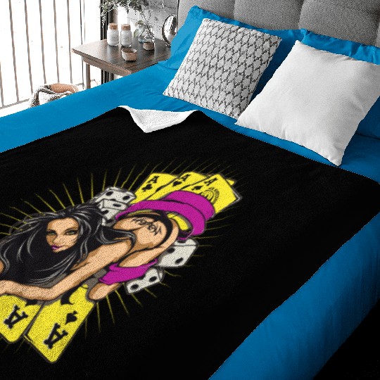 Sexy-girl-cards-aces-poker-game-cartoon Baby Blankets