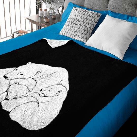 Polar Bear w. Cubs Twins Baby Blankets