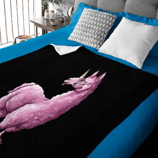 Fluffy llama unicorn pink illustration cartoon Baby Blankets