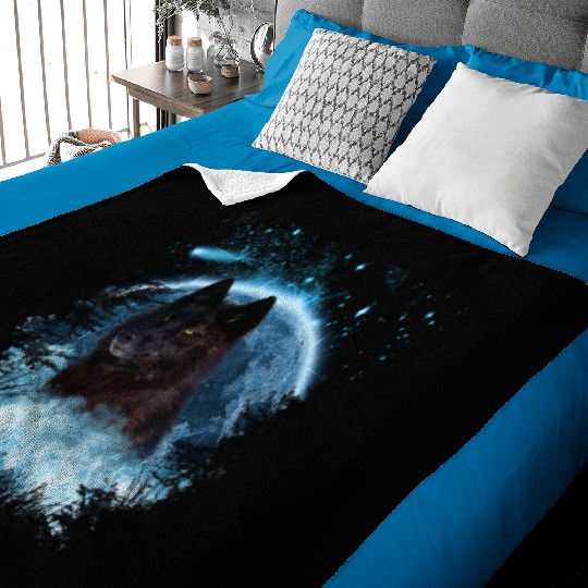 Black Wolf Bl Moon Full Scape Baby Blankets