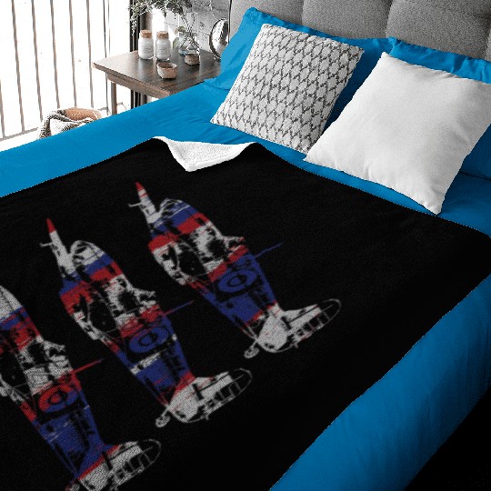 Three Spitfire British Warplanes Baby Blankets