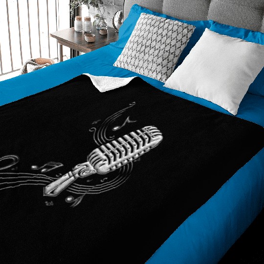 Retro Microphone with music nout Baby Blankets