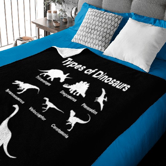 Types of Dinosaurs T-Rex Veloceraptor, Triceratops Baby Blankets