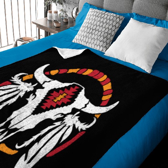 Aztec Pattern Cow Skull Cowboy Indian Mexican Baby Blankets