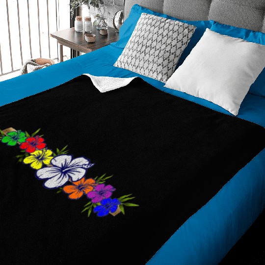 Colorful Hibiscus Flowers and Bamboo Shoot Baby Blankets