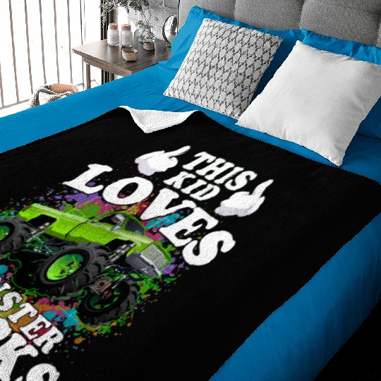 This Kid Loves Monster Trucks Baby Blankets