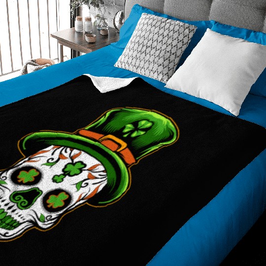 Sugar Skull St Patricks Day Baby Blankets