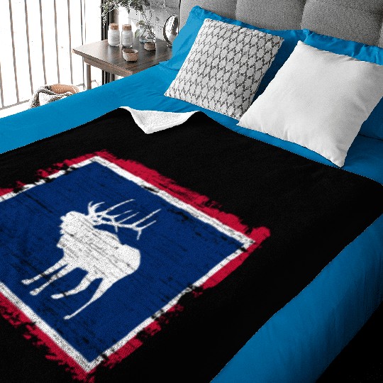Wyoming Flag Elk Hunting Season For Deer Hunter Baby Blankets