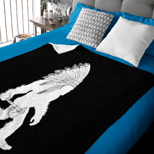 native american bigfoot wearing head holding Baby Blankets