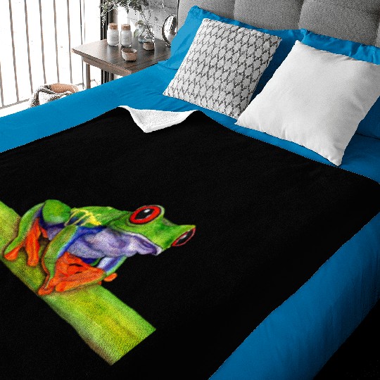 Red-eyed tree frog animal watercolour painting Baby Blankets