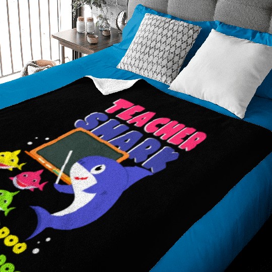 Funny Teacher Shark Preschool Teacher Baby Blankets