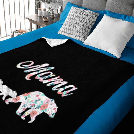 Floral Mama Bear Mom of 2 Mama Bear and Cubs Baby Blankets