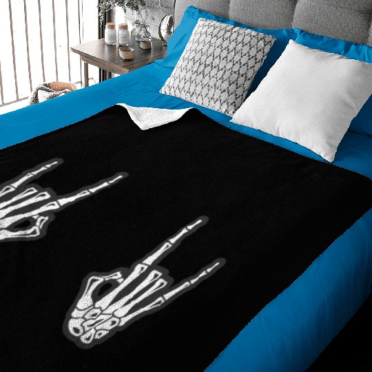 Skeleton Hands Rock N Roll Sign of the Horns Corna Baby Blankets