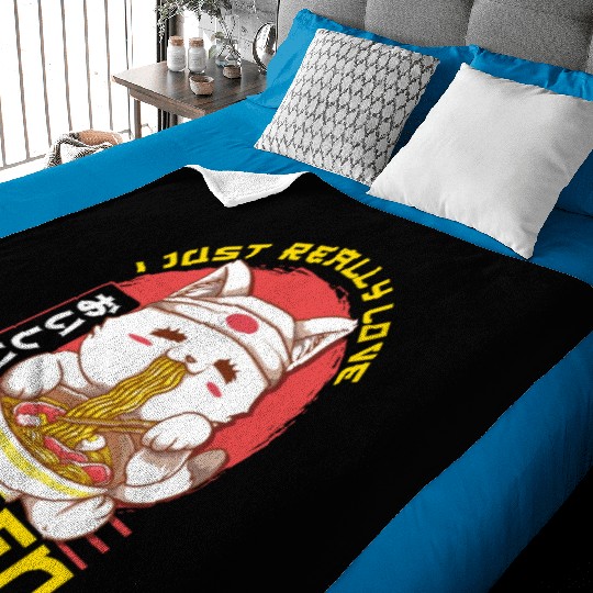 Cute & Funny I Just Really Love Ramen Anime Cat Baby Blankets