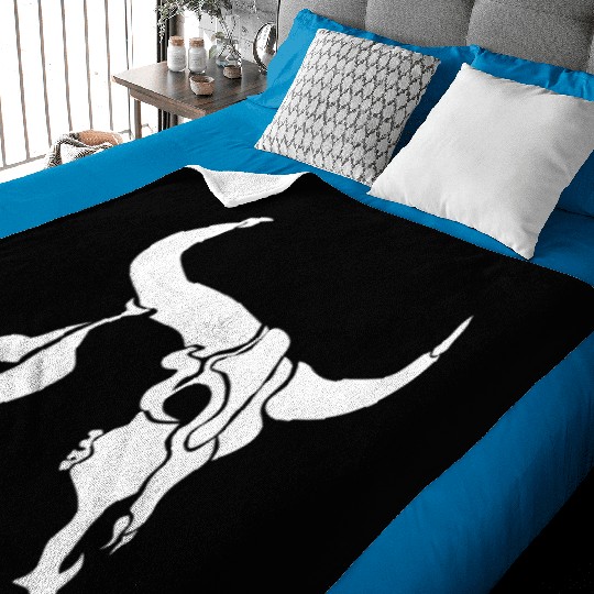 Tribal White Longhorn Bull Skull w White Feather Baby Blankets