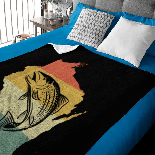 Vintage Retro Sunset Wisconsin Fishing Baby Blankets