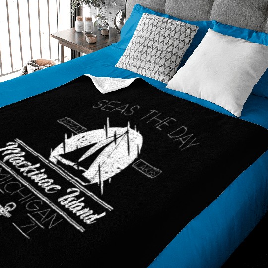 Mackinac Island MI Vintage Nautical SailBoat Baby Blankets