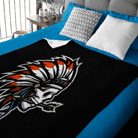 Native American Indian Headdress Skull Baby Blankets