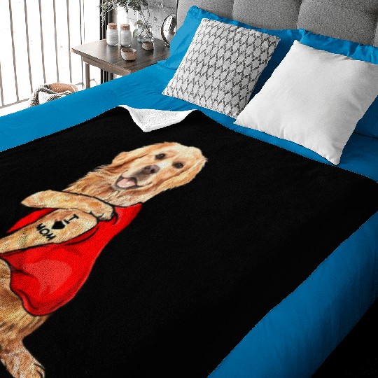 Funny golden retriever Dog I Love Mom Tattoo Baby Blankets