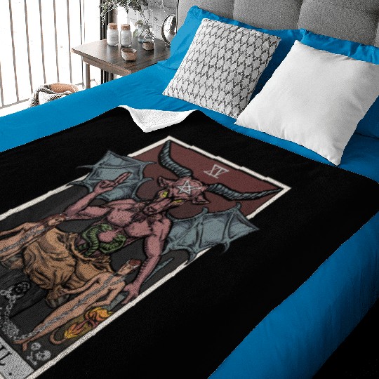 The Devil Tarot Card Halloween Baphomet Satanic Ba Baby Blankets
