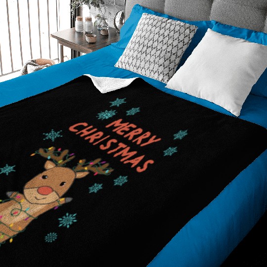 Merry Christmas Rudolph Red Nose Reindeer Snow Baby Blankets