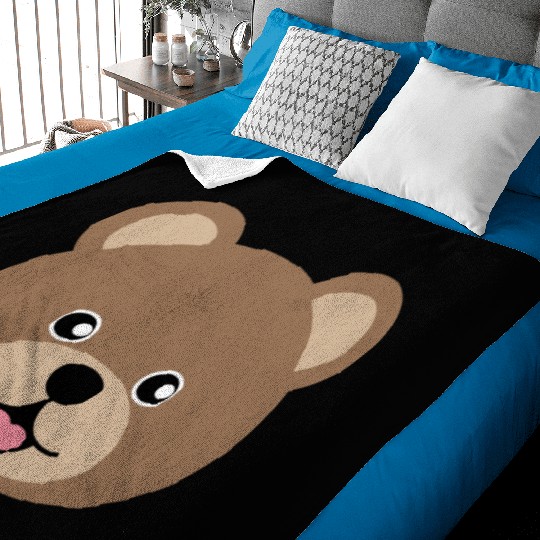 Cute Brown Teddy Bear Face Baby Blankets